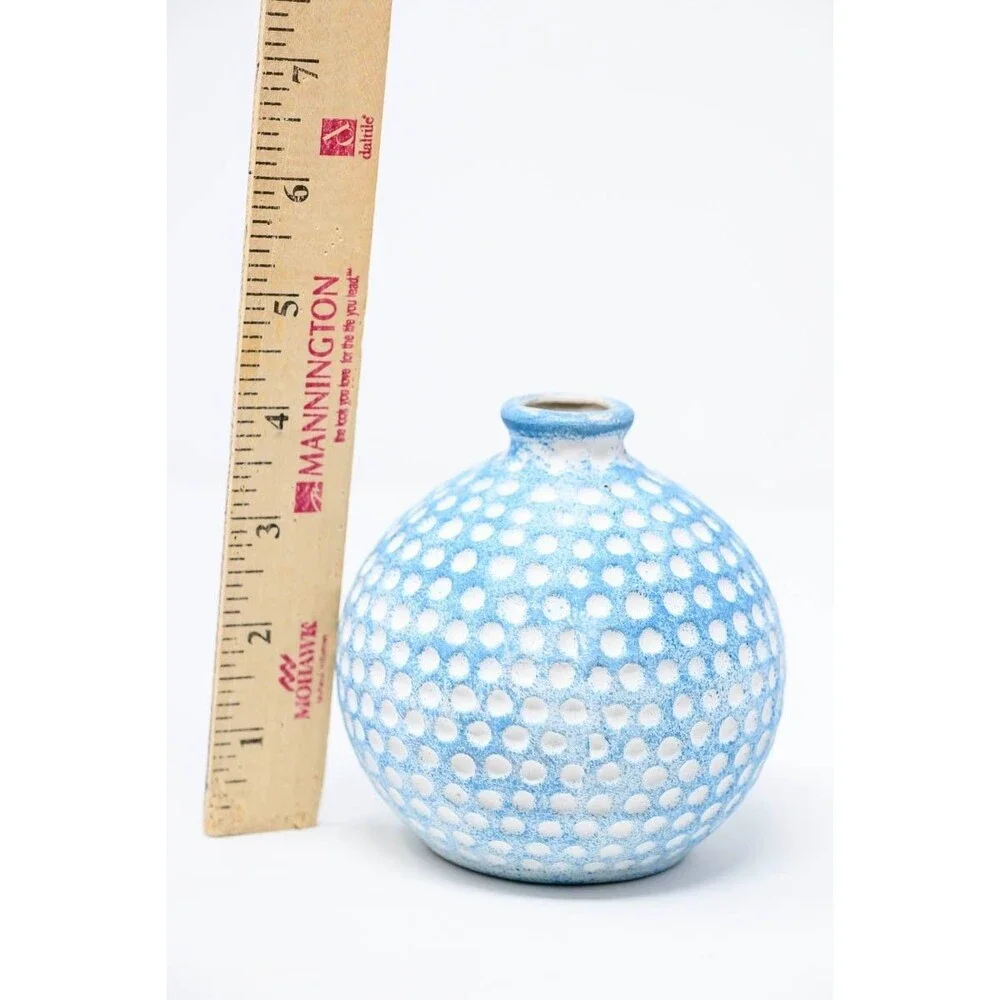 Small bud Vase Blue White Dot ceramic Decor 4
